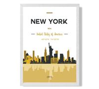 ARTZE New York Yellow & Black City Skyline Framed Print SIZE: A4 with White Frame ARTZE Yellow A4