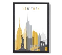 ARTZE New York Yellow & Grey City Skyline Framed Print SIZE: A3 with Black Frame | Size: A2 ARTZE Yellow A2