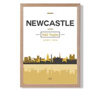 ARTZE Newcastle Yellow & Black City Skyline Framed Print SIZE: A2 with Oak Frame | Size: A4 ARTZE Yellow A4