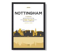 ARTZE Nottingham Yellow & Black City Skyline Framed Print SIZE: A2 with Black Frame | Size: A4 ARTZE Yellow A4
