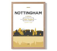 ARTZE Nottingham Yellow & Black City Skyline Framed Print SIZE: A4 with Oak Frame | Size: A3 ARTZE Yellow A3