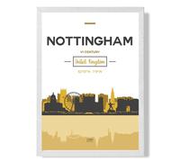 ARTZE Nottingham Yellow & Black City Skyline Framed Print SIZE: A4 with White Frame ARTZE Yellow A4
