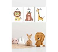 ARTZE Nursery Tribal Lion, Bear, Giraffe Quote Prints Framed Wall Art - Medium in White | Size: W45 cm x H62 cm x D20mm ARTZE White W45 cm x H62 cm x D20mm