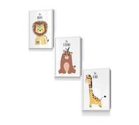 ARTZE Nursery Tribal Lion, Bear, Giraffe Quote Prints Framed Wall Art - Small in White | Size: W33 cm x H45 cm x D20mm ARTZE White W33 cm x H45 cm x D20mm