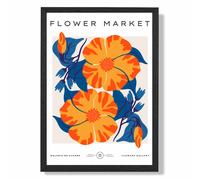 ARTZE Orange & Blue Cosmos Flower Market Exhibition Framed Print SIZE: A3 with Black Frame | Size: A4 ARTZE Orange A4