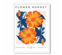 ARTZE Orange & Blue Cosmos Flower Market Exhibition Framed Print SIZE: A3 with White Frame ARTZE Orange A3