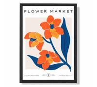 ARTZE Orange & Blue Wildflower Flower Market Exhibition Framed Print SIZE: A2 with Black Frame ARTZE Orange A2