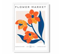 ARTZE Orange & Blue Wildflower Flower Market Exhibition Framed Print SIZE: A3 with White Frame | Size: A2 ARTZE Orange A2