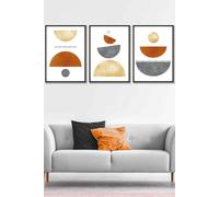 ARTZE Orange, Gold & Grey Abstract Mid Century Geometric Framed Wall Art - Large in Black | Size: W53 cm x H73 cm x D20mm ARTZE Black W53 cm x H73 cm x D20mm