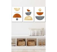 ARTZE Orange, Gold & Grey Abstract Mid Century Geometric Framed Wall Art - Medium in White | Size: W45 cm x H62 cm x D20mm ARTZE White W45 cm x H62 cm x D20mm