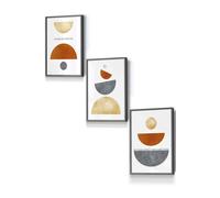 ARTZE Orange, Gold & Grey Abstract Mid Century Geometric Framed Wall Art - Small in Dark Grey | Size: W33 cm x H45 cm x D20mm ARTZE Dark Grey W33 cm x H45 cm x D20mm