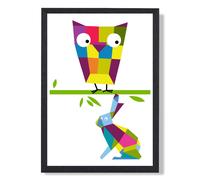 ARTZE Owl Bright Geometric Animal Framed Print SIZE: A4 with Black Frame | Size: A2 ARTZE Multicolor A2