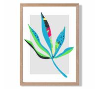 ARTZE Palm Leaf Blue & Green Abstract Minimalist Framed Print SIZE: A2 with Oak Frame in Mid Blue | Size: A4 ARTZE Mid Blue A4
