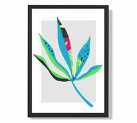 ARTZE Palm Leaf Blue & Green Abstract Minimalist Framed Print SIZE: A3 with Black Frame in Mid Blue | Size: A4 ARTZE Mid Blue A4
