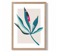 ARTZE Palm Leaf Blue & Pink Boho Botanical Framed Print SIZE: A3 with Oak Frame in Mid Blue | Size: A2 ARTZE Mid Blue A2