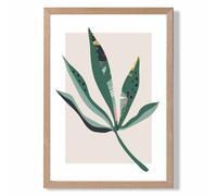 ARTZE Palm Leaf Green & Red Minamilist Framed Print SIZE: A3 with Oak Frame ARTZE Green A3