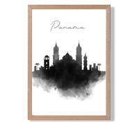 ARTZE Panama Watercolour Skyline City Framed Print SIZE: A3 with Oak Frame in Black | Size: A2 ARTZE Black A2