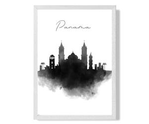 ARTZE Panama Watercolour Skyline City Framed Print SIZE: A4 with White Frame in Black | Size: A2 ARTZE Black A2