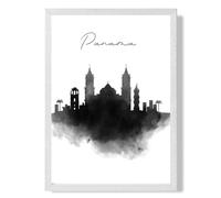 ARTZE Panama Watercolour Skyline City Framed Print SIZE: A4 with White Frame in Black | Size: A3 ARTZE Black A3