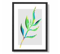 ARTZE Papyrus Leaf Blue & Green Abstract Minimalist Framed Print SIZE: A2 with Black Frame in Mid Blue | Size: A4 ARTZE Mid Blue A4