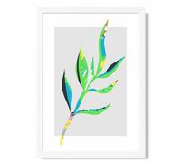 ARTZE Papyrus Leaf Blue & Green Abstract Minimalist Framed Print SIZE: A2 with White Frame in Mid Blue ARTZE Mid Blue A2