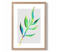 ARTZE Papyrus Leaf Blue & Green Abstract Minimalist Framed Print SIZE: A3 with Oak Frame in Mid Blue ARTZE Mid Blue A3