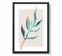 ARTZE Papyrus Leaf Blue & Pink Boho Botanical Framed Print SIZE: A4 with Black Frame in Mid Blue | Size: A3 ARTZE Mid Blue A3