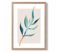 ARTZE Papyrus Leaf Blue & Pink Boho Botanical Framed Print SIZE: A4 with Oak Frame in Mid Blue ARTZE Mid Blue A4