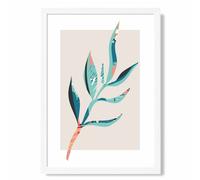 ARTZE Papyrus Leaf Blue & Pink Boho Botanical Framed Print SIZE: A4 with White Frame in Mid Blue | Size: A2 ARTZE Mid Blue A2
