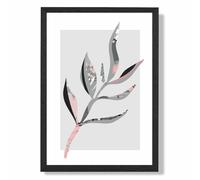 ARTZE Papyrus Leaf Grey & Pink Boho Botanical Framed Print SIZE: A2 with Black Frame ARTZE Grey A2