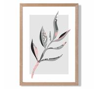 ARTZE Papyrus Leaf Grey & Pink Boho Botanical Framed Print SIZE: A4 with Oak Frame | Size: A3 ARTZE Grey A3