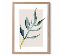ARTZE Papyrus Leaf Teal & Green Mid Century Modern Framed Print SIZE: A2 with Oak Frame | Size: A3 ARTZE Teal A3