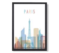 ARTZE Paris Colourful City Skyline Framed Print SIZE: A2 with Black Frame in Pale Blue | Size: A3 ARTZE Pale Blue A3
