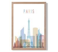 ARTZE Paris Colourful City Skyline Framed Print SIZE: A2 with Oak Frame in Pale Blue | Size: A4 ARTZE Pale Blue A4