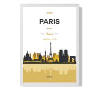 ARTZE Paris Yellow & Black City Skyline Framed Print SIZE: A2 with White Frame | Size: A3 ARTZE Yellow A3