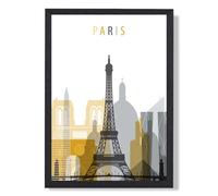 ARTZE Paris Yellow & Grey City Skyline Framed Print SIZE: A2 with Black Frame | Size: A4 ARTZE Yellow A4