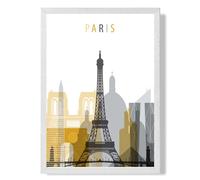 ARTZE Paris Yellow & Grey City Skyline Framed Print SIZE: A3 with White Frame | Size: A4 ARTZE Yellow A4