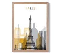 ARTZE Paris Yellow & Grey City Skyline Framed Print SIZE: A4 with Oak Frame | Size: A2 ARTZE Yellow A2