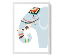 ARTZE Peeking Elephant Tribal Animal Framed Print SIZE: A2 with White Frame in Pale Blue | Size: A3 ARTZE Pale Blue A3