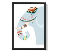 ARTZE Peeking Elephant Tribal Animal Framed Print SIZE: A4 with Black Frame in Pale Blue ARTZE Pale Blue A4