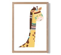 ARTZE Peeking Giraffe Tribal Animal Framed Print SIZE: A4 with Oak Frame in Yellow | Size: A3 ARTZE Yellow A3