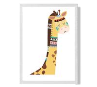 ARTZE Peeking Giraffe Tribal Animal Framed Print SIZE: A4 with White Frame in Yellow ARTZE Yellow A4