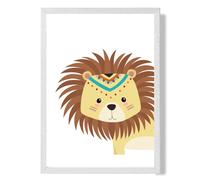 ARTZE Peeking Lion Tribal Animal Framed Print SIZE: A4 with White Frame in Yellow | Size: A3 ARTZE Yellow A3