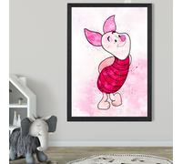 ARTZE Piglet Watercolour Winnie the Pooh Art Print with Black Frame SIZE: A3 in Pink ARTZE Pink A3