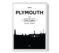 ARTZE Plymouth Black & White City Skyline Framed Print SIZE: A2 with White Frame ARTZE Black A2