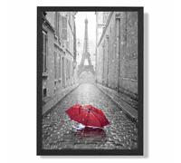 ARTZE Red Umbrella in Paris with Eiffel Tower Framed Print SIZE: A3 with Black Frame | Size: A2 ARTZE Black A2