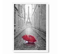 ARTZE Red Umbrella in Paris with Eiffel Tower Framed Print SIZE: A3 with White Frame in Black | Size: A2 ARTZE Black A2