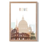 ARTZE Rome Colourful City Skyline Framed Print SIZE: A2 with Oak Frame in Beige ARTZE Beige A2