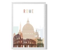 ARTZE Rome Colourful City Skyline Framed Print SIZE: A3 with White Frame in Beige ARTZE Beige A3