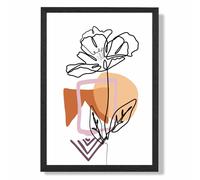 ARTZE Rose Floral Line Art with Boho Purple & Orange Shapes Framed Print SIZE: A4 with Black Frame | Size: A3 ARTZE Purple A3